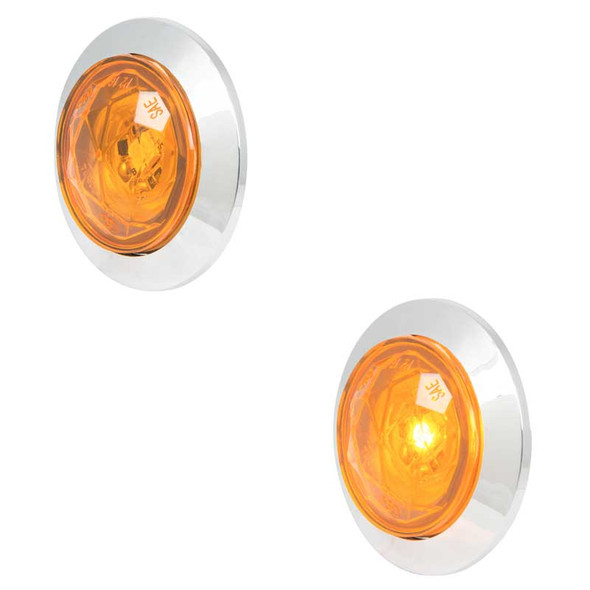 1" Dual Function Diamond Lens LED Marker Light With Bezel By Grand General Amber Lens Amber LED