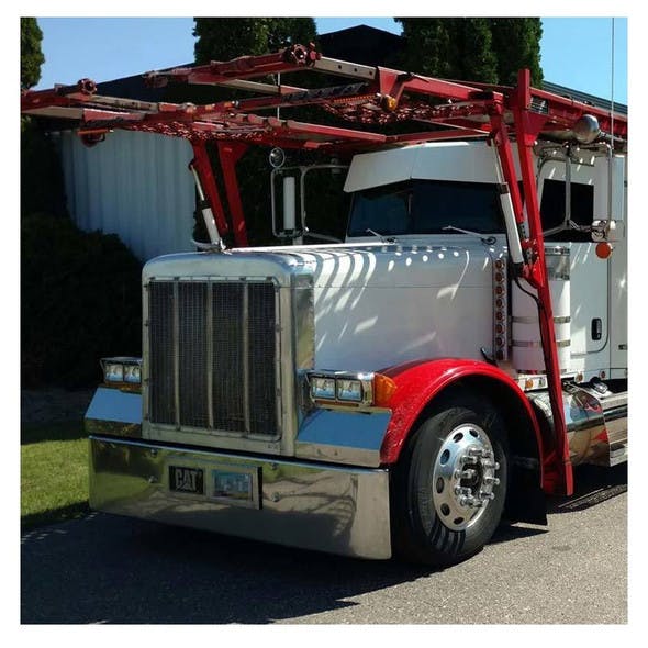 Peterbilt 379 20" Chrome Bumper Texas Square With 9 M1 Style Light Holes By Valley Chrome