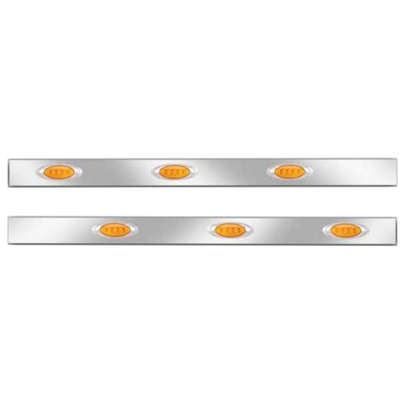 Kenworth W900 Stainless Steel Cab Panels With P1 Style Amber LEDs (Amber Lens)