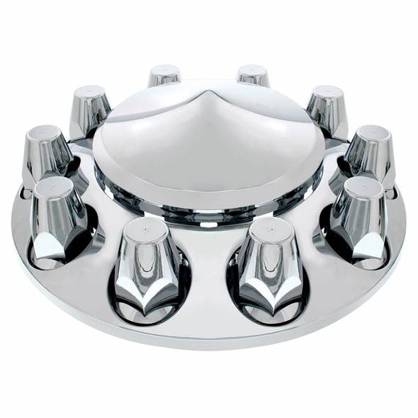 Chrome Front Axle Wheel Cover With Removable Pointed Hubcap & Lug Nut Covers