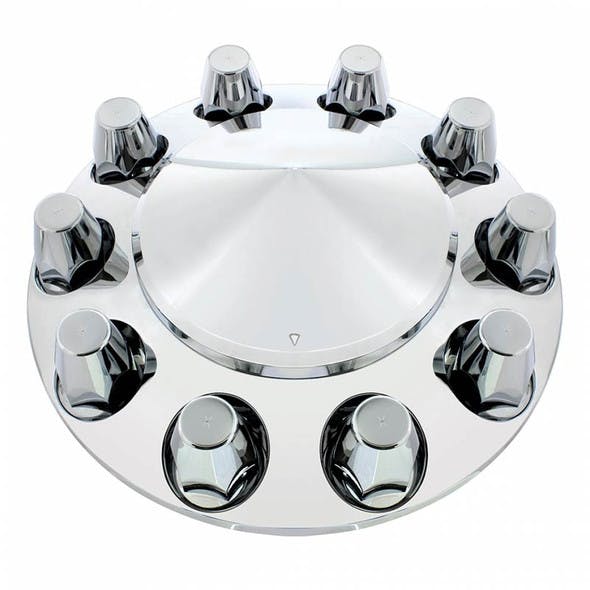 Chrome Front Axle Wheel Cover With Removable Pointed Hubcap & Lug Nut Covers Top View