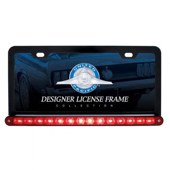 Black Universal License Plate Frame With 14 LED 12" Light Bar - Red/Red