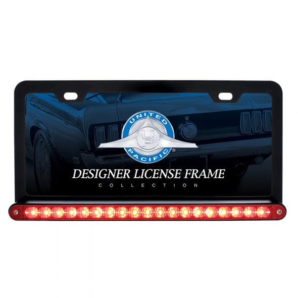 Black Universal License Plate Frame With 19 LED 12" Reflector Light Bar - Red/Red