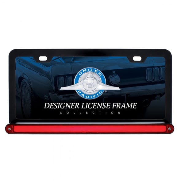 Black Universal License Plate Frame With 24 LED 12" GLO Light Bar - Red/Red