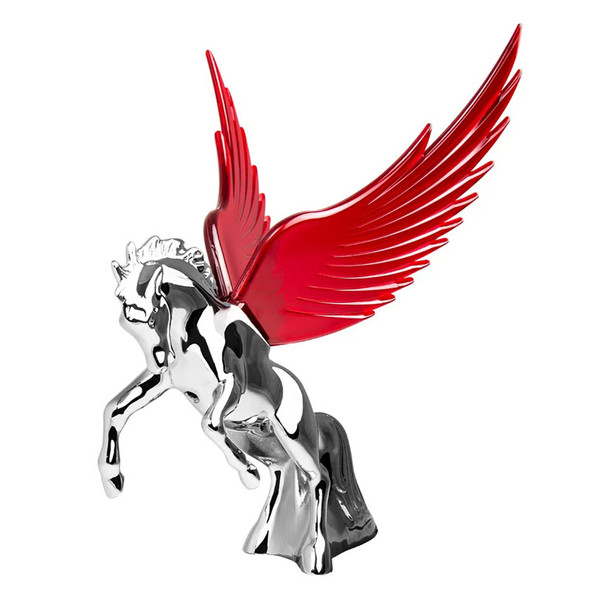 Chrome Fighting Stallion Hood Ornament With Illuminated Wings By Grand General