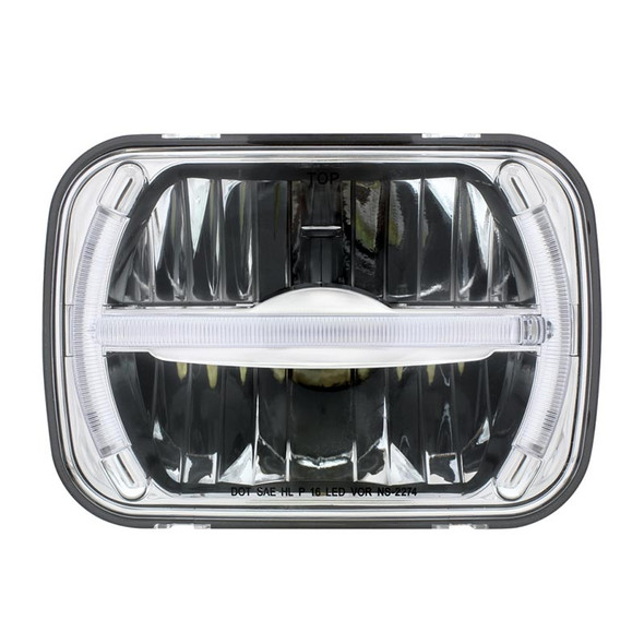 5” x 7” LED Rectangular Light High And Low Beam with LED Light Bar Front View
