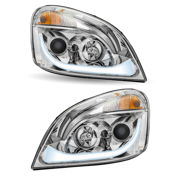 Chrome Projector Headlight With LED Dual Function Turn Signal Both White