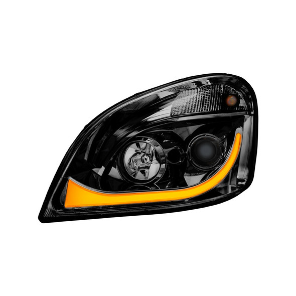Freightliner Cascadia Headlights (Blackout Housing with Dual-Function LED Turn Signals) (Right View, Amber)