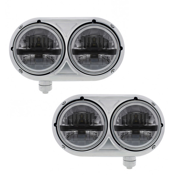 5 3/4" Peterbilt 359 Style Stainless 8 LED Dual Black Round Headlight Both