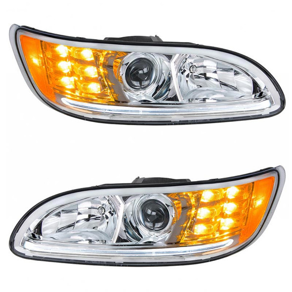 Projector Headlights With Amber LED Marker Light & Dual Function LED Glow Light - White LED On