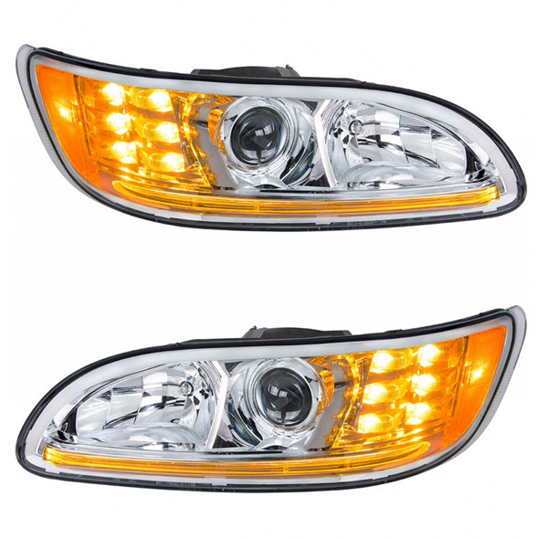 Projector Headlights With Amber LED Marker Light & Dual Function LED Glow Light - Amber LED On