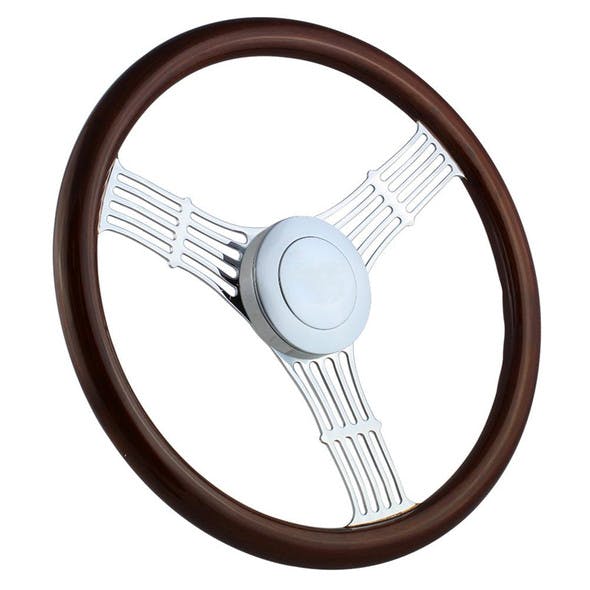Highway Wheels 18" Steering Wheel With Chrome Moonshine Spokes With Dark Wood Finish - Smooth Horn Button