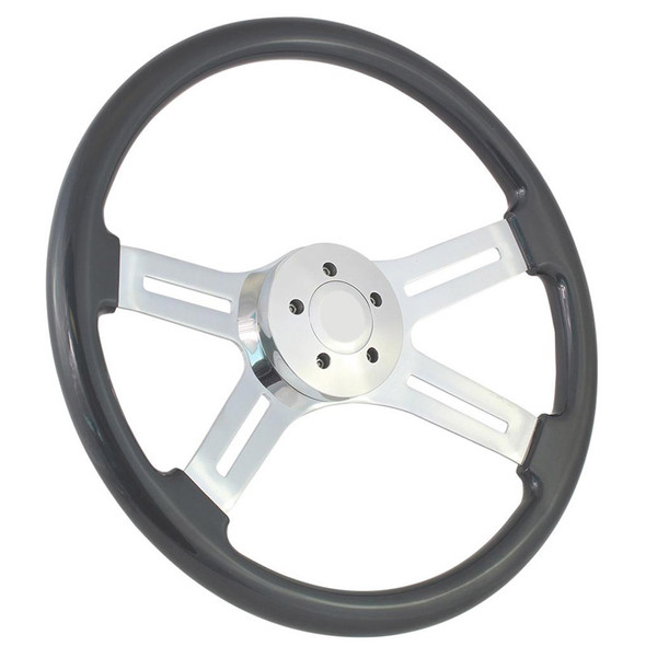 Highway Wheels 18" Gray Painted Steering Wheel With Chrome Dual Classic Spokes 5 Hole Button