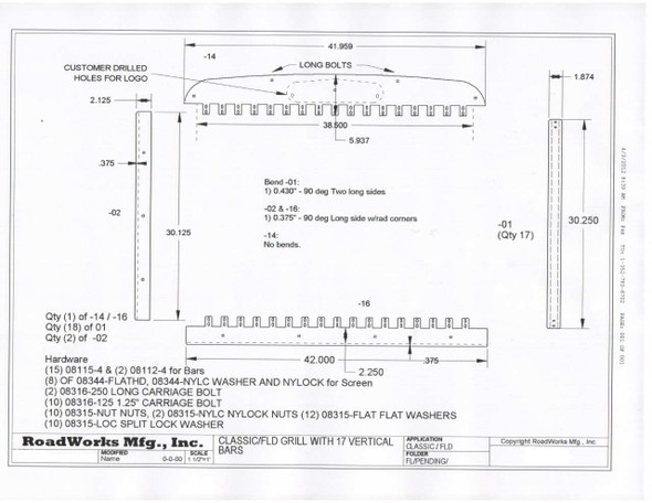 Freightliner Classic / FLD 120 Grill W/17 Vertical Bars 1990 & Up 25997 Diagram