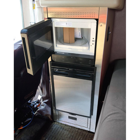 Peterbilt 379 389 Refrigerator & Microwave Storage Solution Kit - Open Brushed Stainless Steel