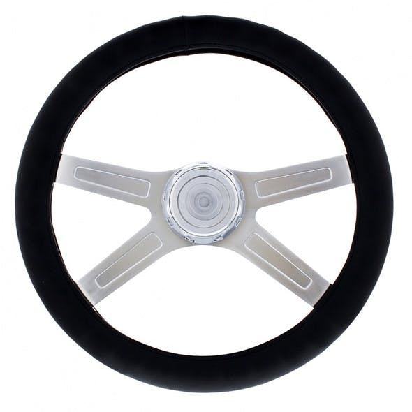 Universal 20" Black Leather Steering Wheel Cover  Mounted