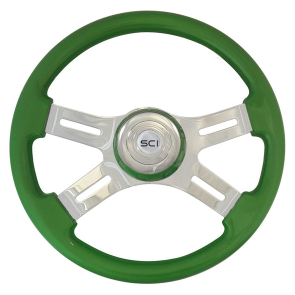 16" Classic Green Wood 4 Chrome Spoke Steering Wheel