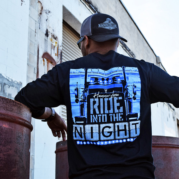 Ride Into The Night Hammer Lane Long Sleeve T-Shirt On Model Angled