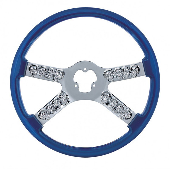 18" Blue Chrome Skull Spoke Steering Wheel