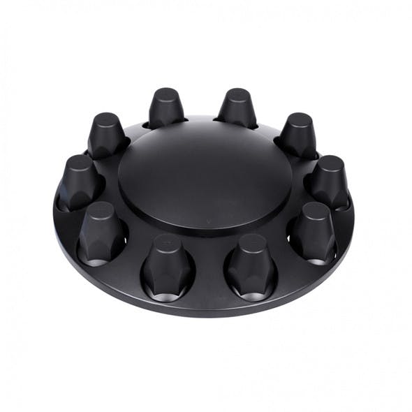 Satin Black Front Axle Cover With Removable Hubcap & 33mm Thread-On Lug Nut Covers