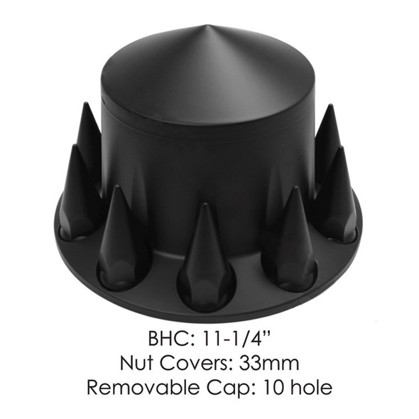 Satin Black Spiked Rear Axle Cover With Removable Hubcap & 33mm Thread-On Lug Nut Covers
