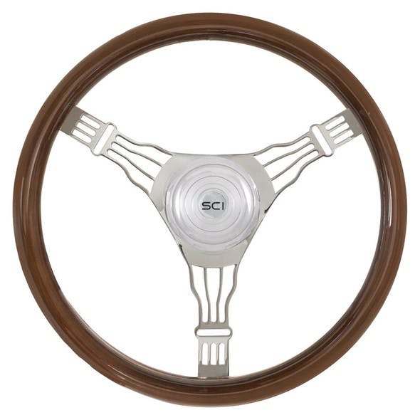 Voltage 3 18" Mahogany Steering Wheel 3 Chrome Wire Spoke