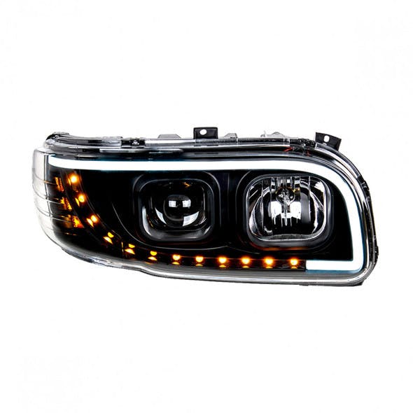 Peterbilt 388 389 Aftermarket Blackout Projection Headlight with LED Bar Front On Passenger