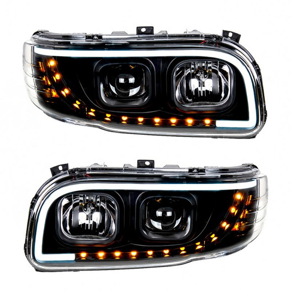 Peterbilt 388 389 Aftermarket Blackout Projection Headlight with LED Bar Both