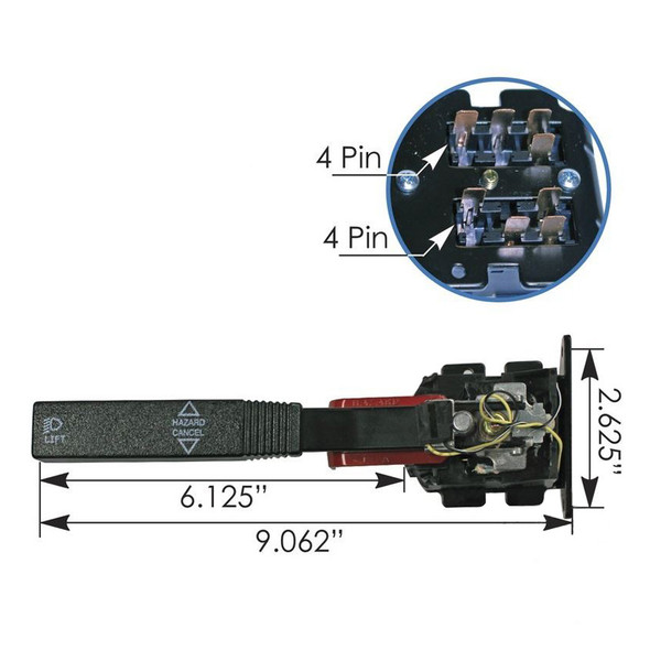 Kenworth T600 T200 W900 Turn Signal Multifunction Switch Dimension