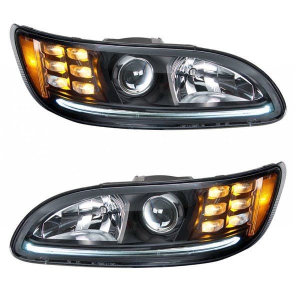 Projector Headlights With Amber LED Marker Light & Dual Function LED Glow Light - White LED On