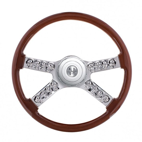 Peterbilt Kenworth 18" Wood Steering Wheel With Hub And Skull Accents