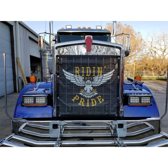 Black Bug Screen With Custom Ridin' With Pride Logo On Truck