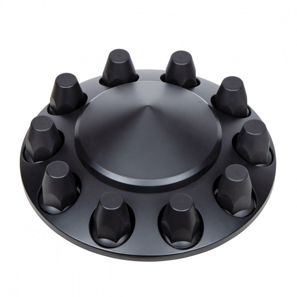 Matte Black Pointed Front Axle Cover With Removable Hubcap & 33mm Thread-On Lug Nut Covers - Top View