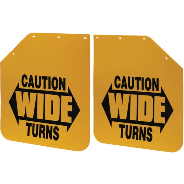 24" x 30" Yellow Caution Wide Turns Angled Mud Flap Pair