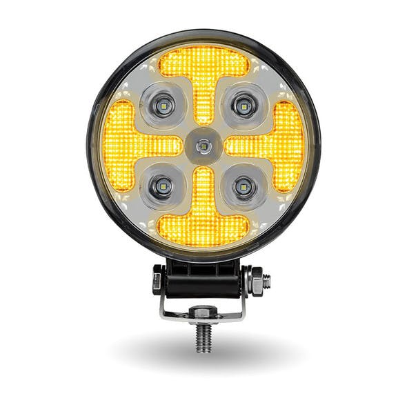 4.5" Round Strobe Series With Amber LED Spot & Strobe Work Lamp With Amber LED's On