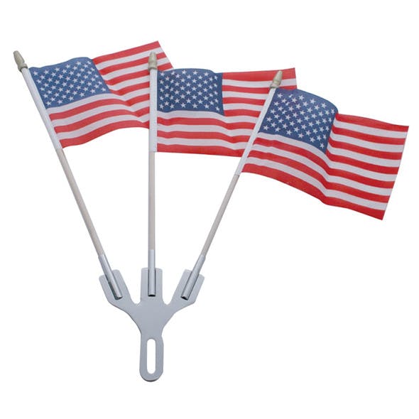 Stainless Steel 3 Post Flag Holder - Shown With Flags