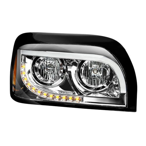 Freightliner Century Halogen Chrome Headlight With White LED DRL And Turn Signal - Passenger Side