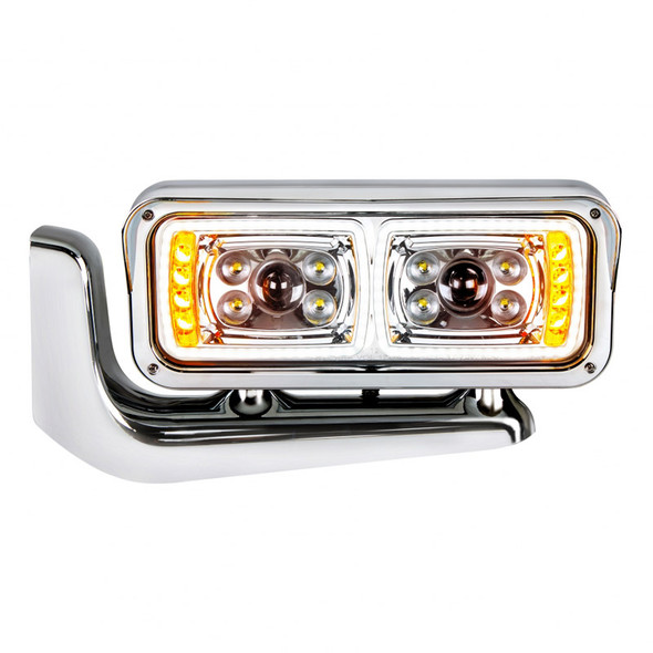 Peterbilt Chrome LED Projection Headlight With Mounting Arm - Passengers Side Front View
