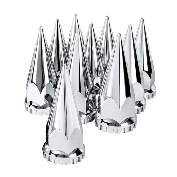 10 Pack of Chrome Plastic 33mm Push On Super Spike With Flange Nut Covers