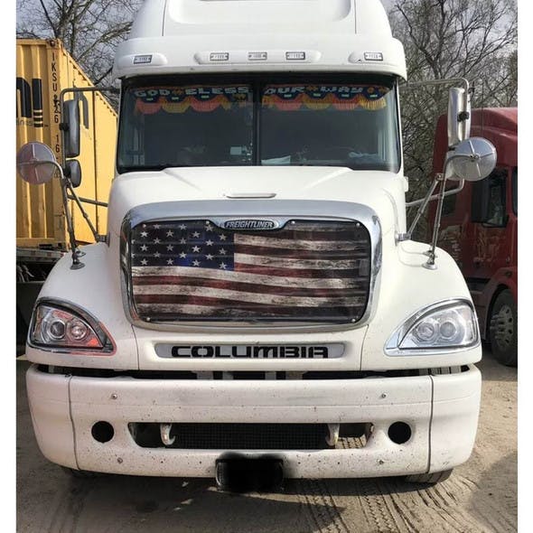 Freightliner Columbia Old Glory Flag Premium Bug Screen On Truck