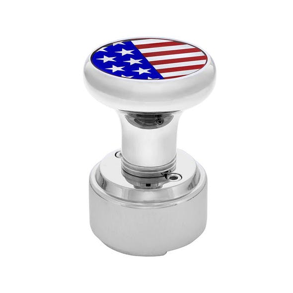 Chrome 1/2"-13 Thread-On Flag Gearshift Knob With Adapter - 9/10 US Top