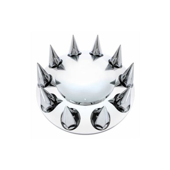 Chrome Pointed Front Axle Cover with 33mm Thread-On Lug Nut Covers Top Down Product View