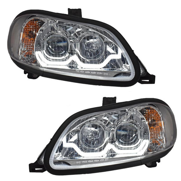 Freightliner M2 Projector Headlight Pair With LED Dual Function Sequential Light Bar