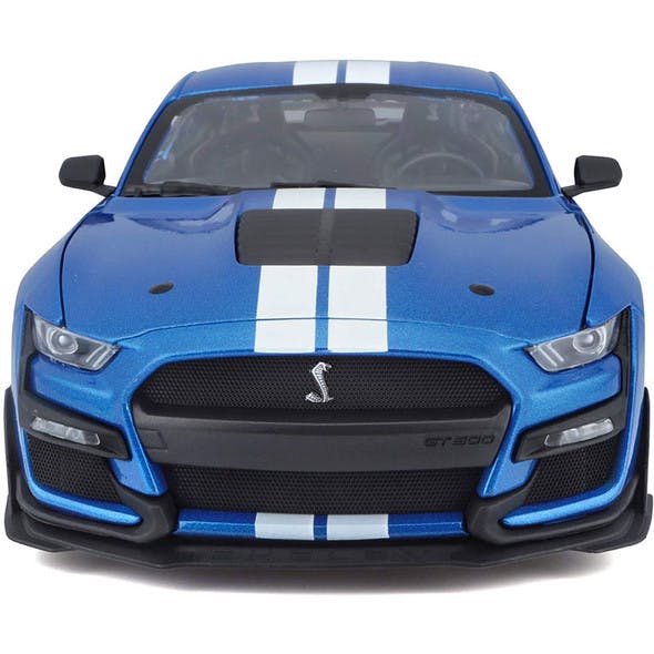 2020 Mustang Shelby GT 500 Blue With White Racing Stripes Front View