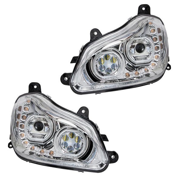 Kenworth T680 Chrome Headlight With Halo LED And Sequential Light Bar (Complete Set)