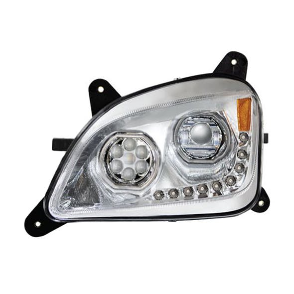 Peterbilt 579 587 Chrome Headlight With LED Halo Position Rings - Driver Side