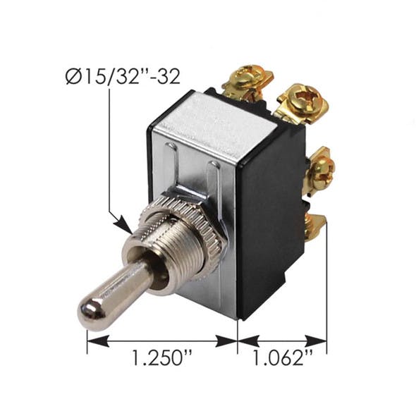 Heavy Duty DPDT Toggle Switch - Dimensions