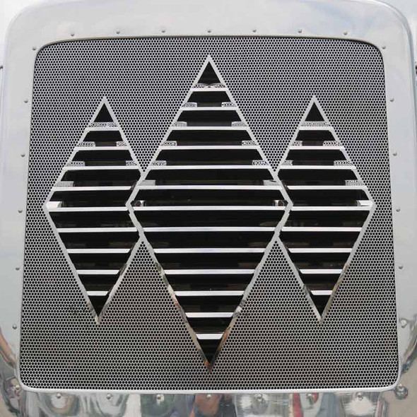 Kenworth W900L Stainless Steel Triple Diamond Louvered Grill Insert By RoadWorks - Forward