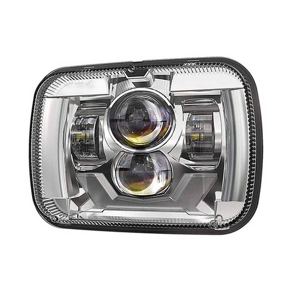 5" x 7" Rectangular Chrome Projector Headlight With DRL & Turn Light Right View