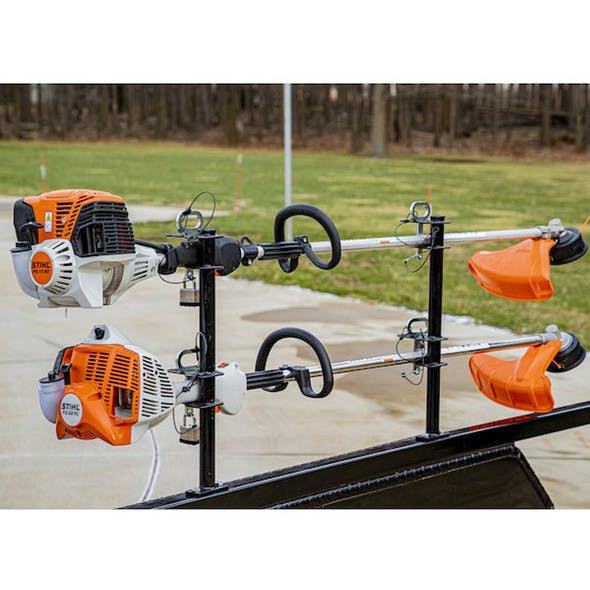 Lockable Trimmer Trailer Rack With Padlocks - 2 Position In Use